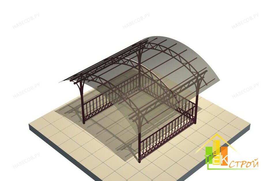 Садовая беседка из поликарбоната на четырех стойках, с крышей арочной формы