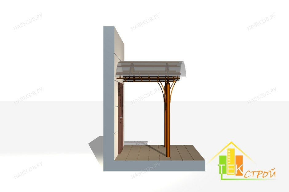 Дизайн проект навеса козырька на стойках, небольшого размера к двери